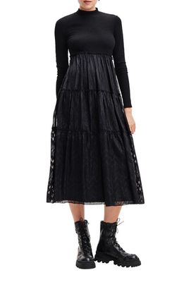 Desigual Misha Metallic Long Sleeve A-Line Dress in Black