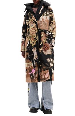 Desigual Papier Jacquard Hooded Coat in Black