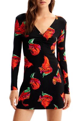 Desigual Randall Floral Rib Long Sleeve Knit Dress in Black