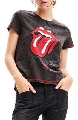 Desigual Rolling Stones Embellished Graphic T-Shirt in Black