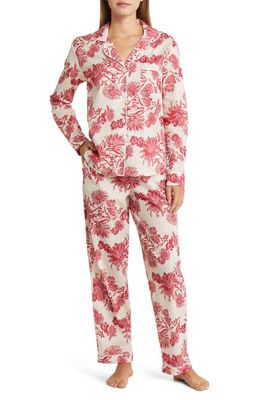 Desmond & Dempsey Floral Long Sleeve Cotton Pajamas in Cactus Flower Pink/Ecru
