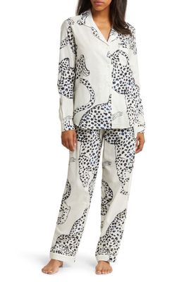 Desmond & Dempsey Floral Long Sleeve Cotton Pajamas in Jag Cream