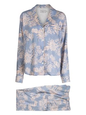 Desmond & Dempsey floral-print linen pajama set - Blue