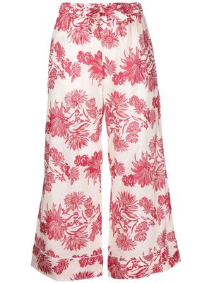 Desmond & Dempsey floral-print wide-leg trousers - White