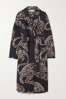 Desmond & Dempsey - Jag Belted Quilted Printed Voile Robe - Black