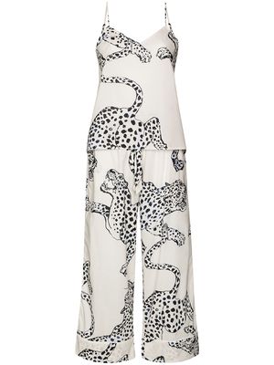 Desmond & Dempsey jaguar-print pyjama set - White