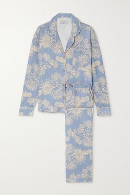 Desmond & Dempsey - Long Floral-print Organic Cotton-voile Pajama Set - Blue