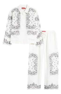 Desmond & Dempsey Long Sleeve Linen Pajamas in Cream