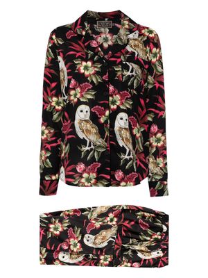 Desmond & Dempsey owl-print cotton pyjamas - Black