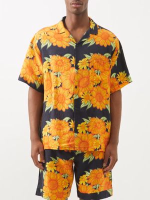Desmond & Dempsey - Short-sleeved Floral-print Linen Pyjama Shirt - Mens - Cream Multi