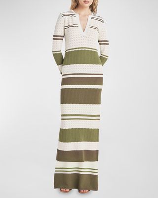 Despina Pointelle Stripe Maxi Sweater Dress