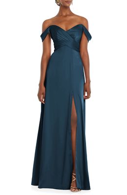 Dessy Collection Off the Shoulder Satin Gown in Atlantic Blue