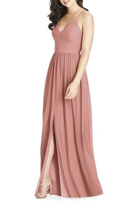 Dessy Collection Spaghetti Strap Chiffon A-Line Gown in Desert Rose