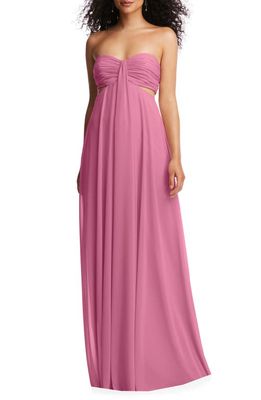 Dessy Collection Strapless Empire Waist Chiffon Gown in Orchid Pink