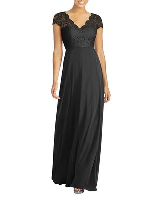 Dessy Collection Women's Cap Sleeve Illusion-Back Lace And Chiffon Dress in Black