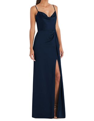 Dessy Collection Women's Cowl-Neck Draped Wrap Maxi Dress With Front Slit in Midnight