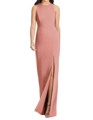 Dessy Collection Women's Diamond Cutout Back Trumpet Gown With Front Slit in Desert Rose