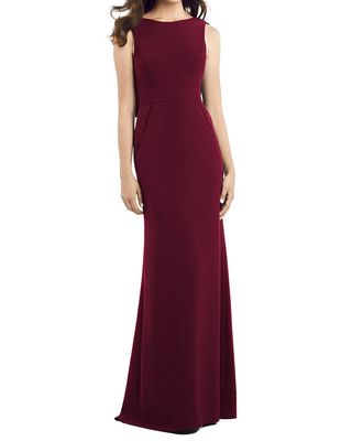 Dessy Collection Women's Draped Backless Crepe Dress with Pockets in Cabernet