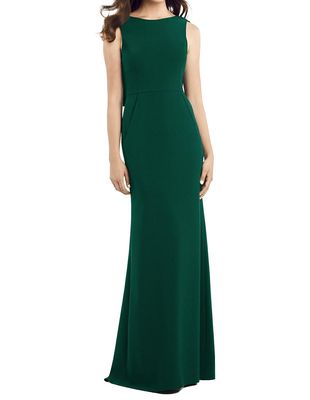 Dessy Collection Women's Draped Backless Crepe Dress with Pockets in Hunter
