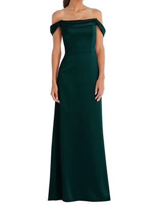 Dessy Collection Women's Draped Pleat Off-the-Shoulder Maxi Dress in Evergreen