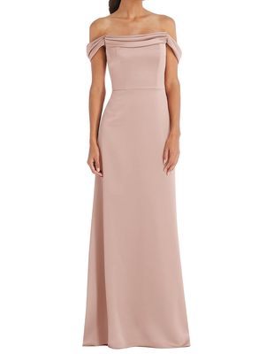 Dessy Collection Women's Draped Pleat Off-the-Shoulder Maxi Dress in Toasted Sugar