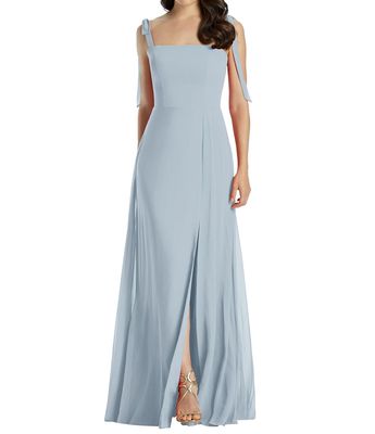 Dessy Collection Women's Tie Strap Chiffon Gown with Front Slit in Mist