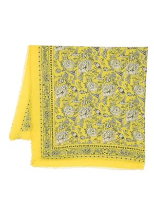 Destin floral-print frayed-hem scarf - Yellow