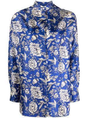 Destin flower-printed silk shirt - Blue