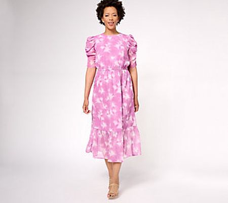 Destination 365 Petite Printed Puff Sleeve Midi Dress