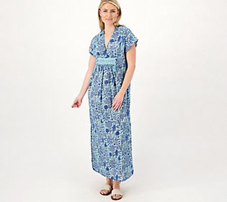 Destination 365 Printed V-Neck Short- Sleeve Dress