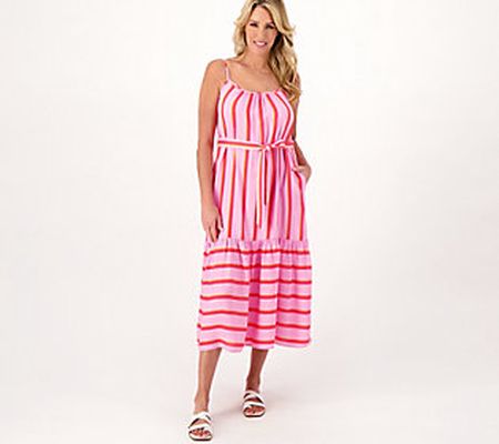 Destination 365 Stripe Tank Dress with Self Belt