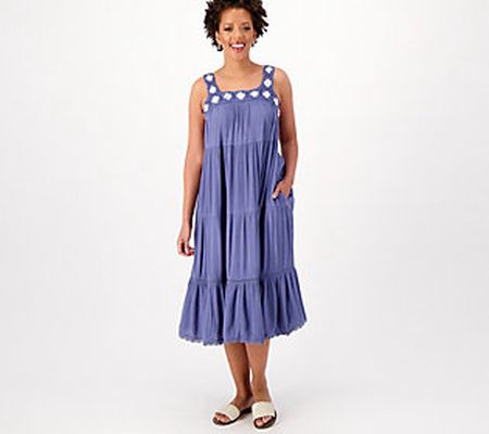 Destination 365 Tiered Midi Dress with Eyelet Detail
