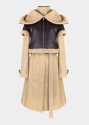Detachable Aviator Belted Trench Coat
