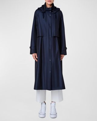 Detachable Hooded Silk Taffeta Coat With Detachable Padded Lining