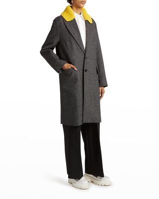 Detachable Knit-Collar Long Coat