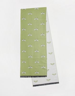 Devils Advocate bee scarf in cream and sage-White