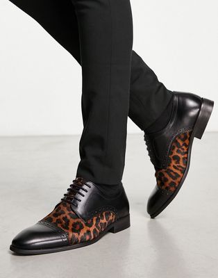 Devils Advocate leather lace-up derby shoes in leopard-Multi