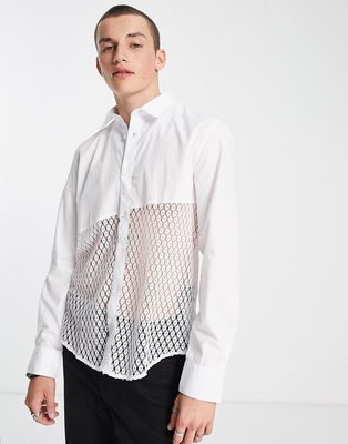 Devils Advocate oversized hole panel incert shirt in white