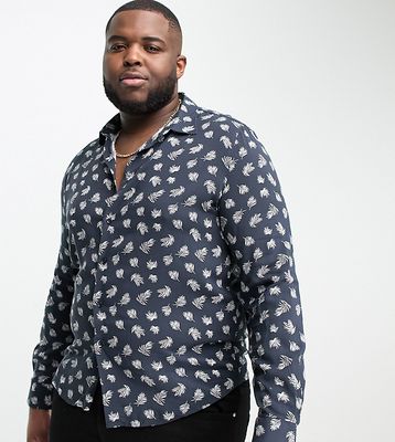 Devils Advocate Plus long sleeve feather print shirt in navy