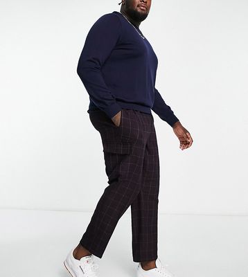 Devils Advocate Plus oversized checked cargo pants in burgundy-Red
