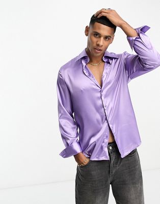Devil's Advocate purple wide lapel satin shirt