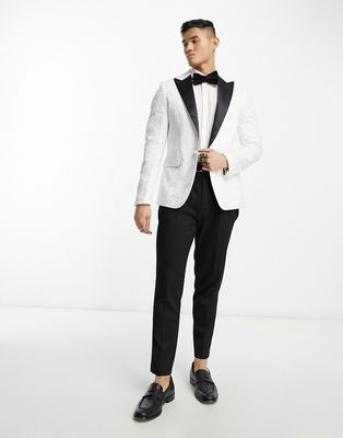 Devils Advocate skinny fit tuxedo suit jacket in white
