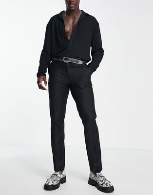 Devils Advocate skinny fit tuxedo suit pants-Black