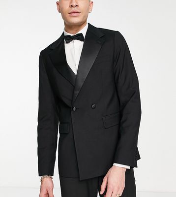 Devils Advocate Tall double breasted straight fit suit jacket-Black