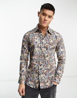 Devils Advocate wide collar long sleeve floral shirt in multi