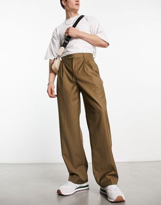 Devils Advocate wide leg high waisted smart pants in brown