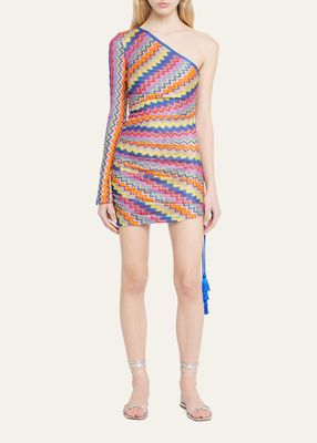 Devon One-Shoulder Chevron Knit Mini Dress