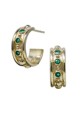 Dew Drop 14K Yellow Gold & Emerald Huggie Hoop Earrings