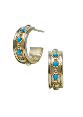 Dew Drop 14K Yellow Gold & Turquoise Huggie Hoop Earrings