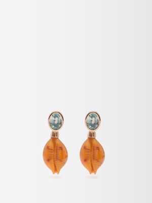 Dezso - Cowrie-shell, Zircon & 18kt Gold Earrings - Womens - Orange Multi